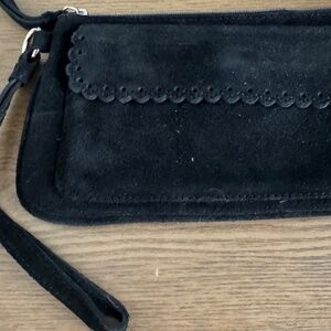 Suede clutch wristlet